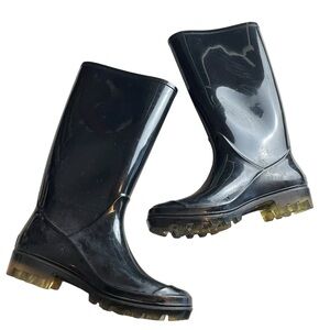 Coach Black Rain Boots Women’s Size 5 - Glossy Waterproof Mid-Calf Rubber Boots
